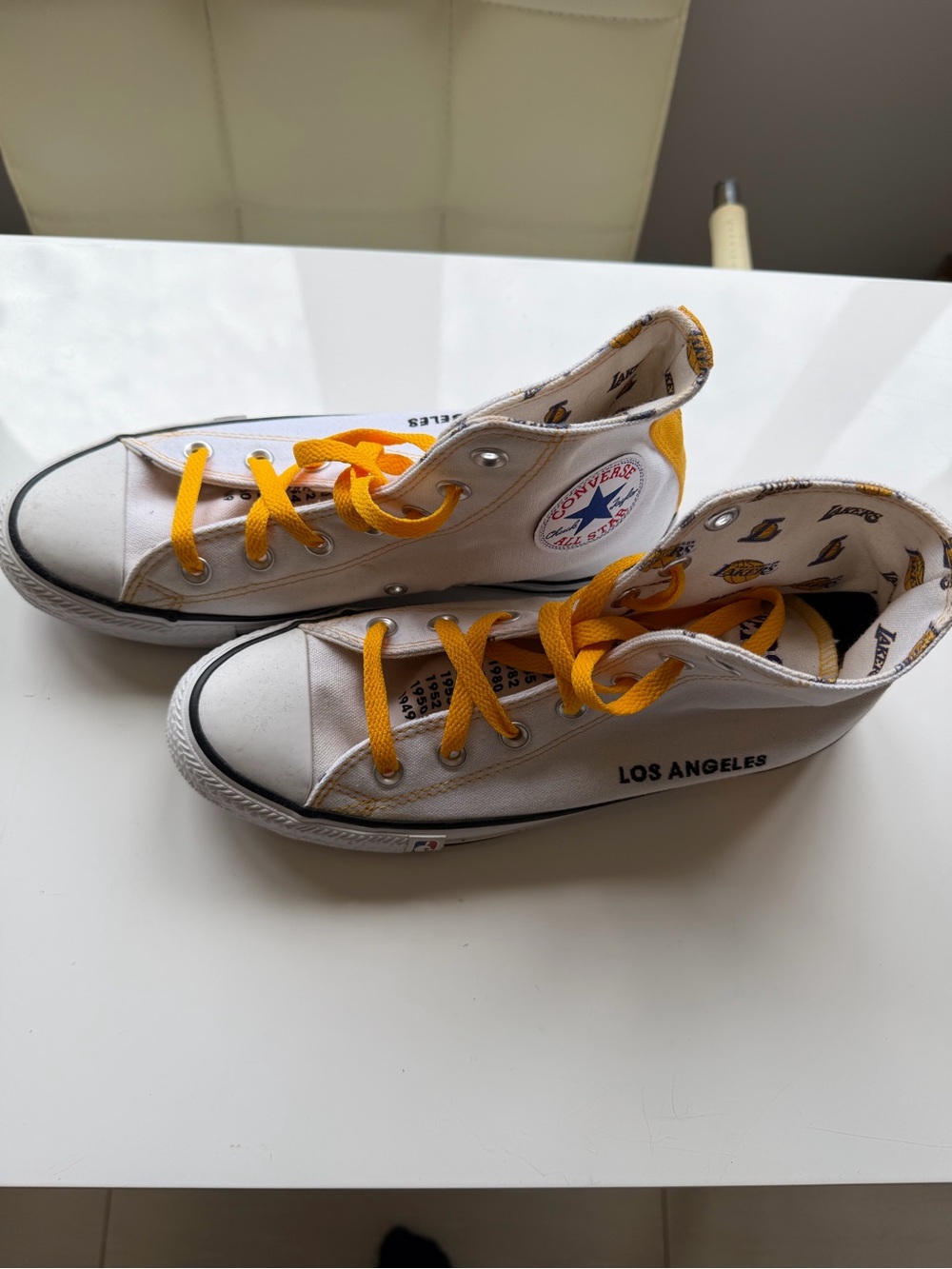 Converse Chuck Taylor All Star High Top Sneakers - White with Yellow Laces